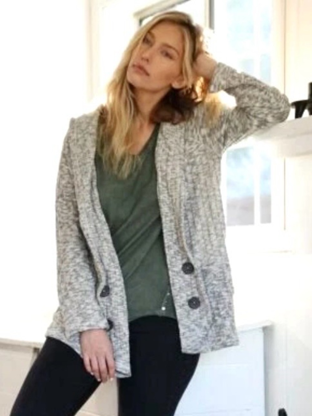 Neon Buddha Picturesque Cardigan Sweater Women’s Size L Open Front Pockets Boho